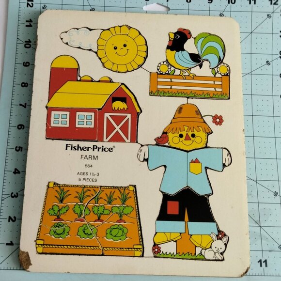 Fisher Price Farm Puzzle  Wooden Scarecrow Barnyard Theme Vintage - Picture 2 of 9
